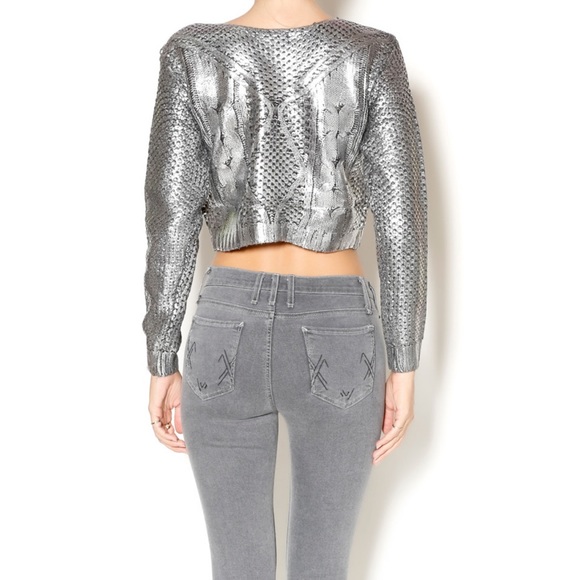 Lucy Paris Silver Foil Crop Sweater - Picture 2 of 7